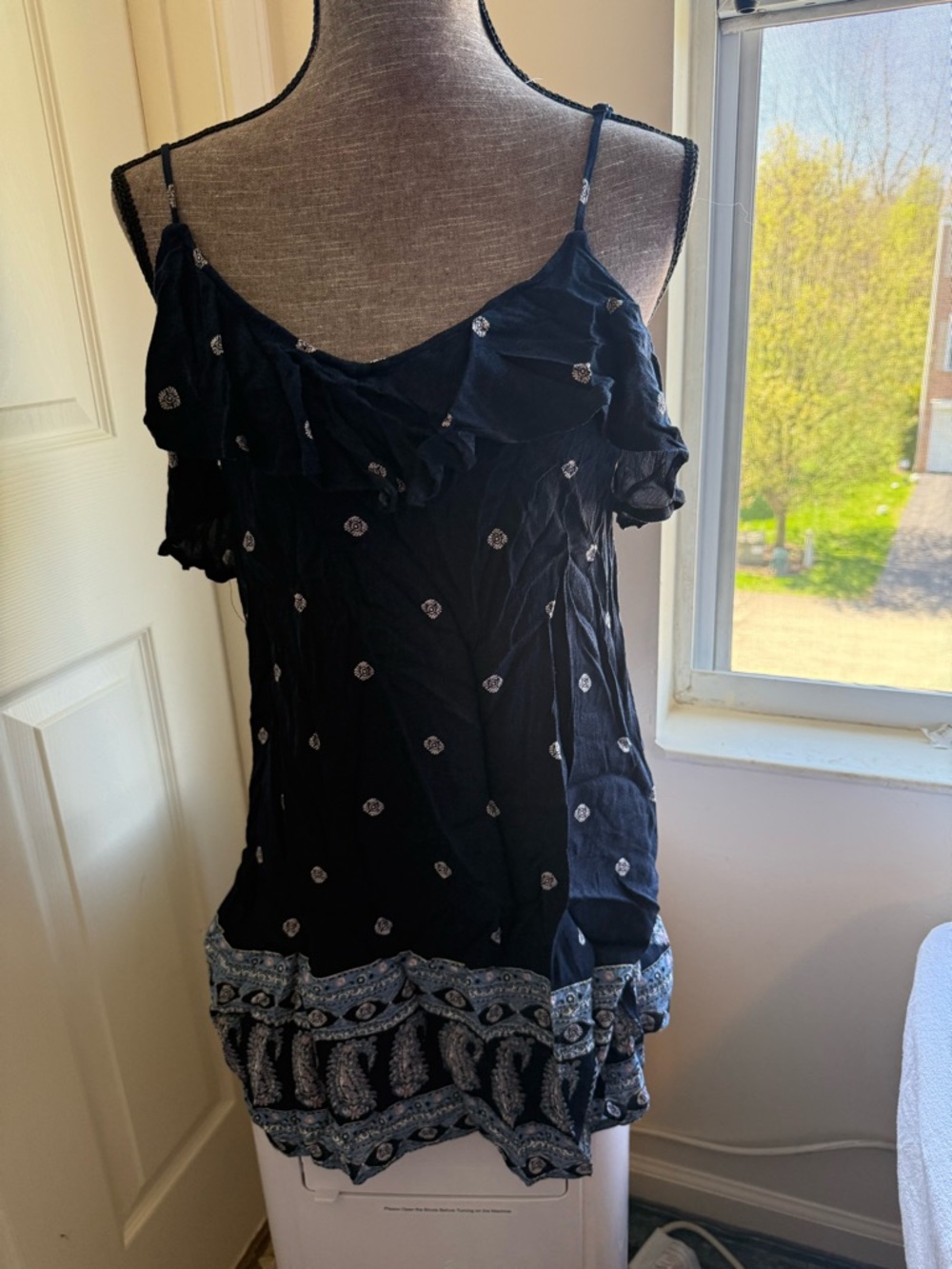 Aeropostale Black Paisley Ruffle Spaghetti Strap Top